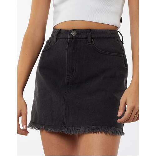 Silent Theory Valley Denim Skirt - Washed Black [Size : 14]