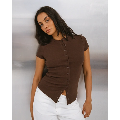 Silent Theory Button Up Short Sleeve Tee - Chocolate