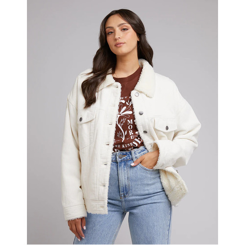 All About Eve Paris Cord Sherpa Shacket - Vintage White [Size: 12]