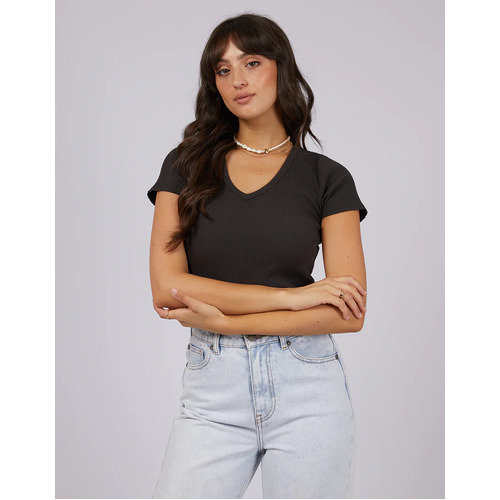 All About Eve Eve Rib V Neck Tee - Black