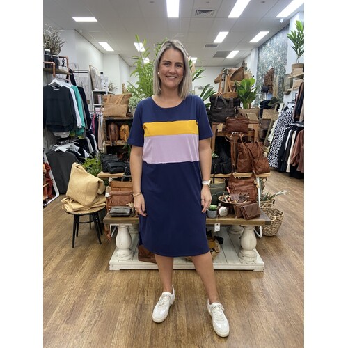 Elm Embrace-Sunset Tee Dress-Navy