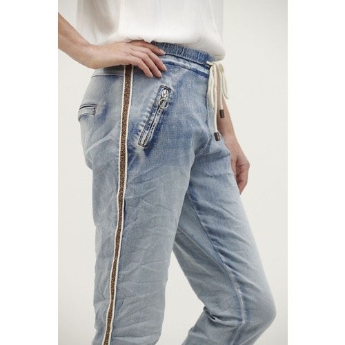 Italian Star Denim Jogger with Gold Trim