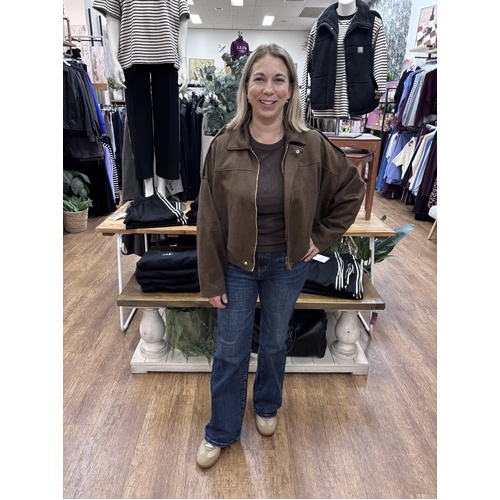 Smaibulun Suede Gather Hem Bomber - Chocolate