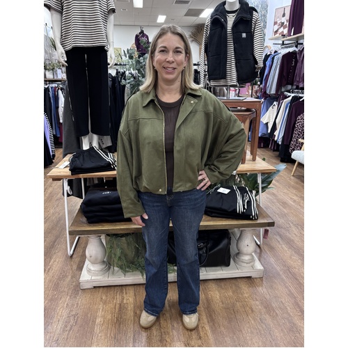 Smaibulun Suede Gather Hem Bomber - Khaki