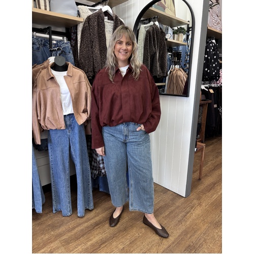 Smaibulun Suede Gather Hem Bomber - Wine