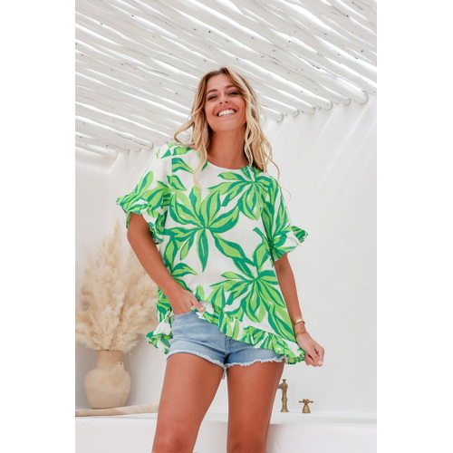 Joop & Gypsy Oahu Linen Button Back Top - Green