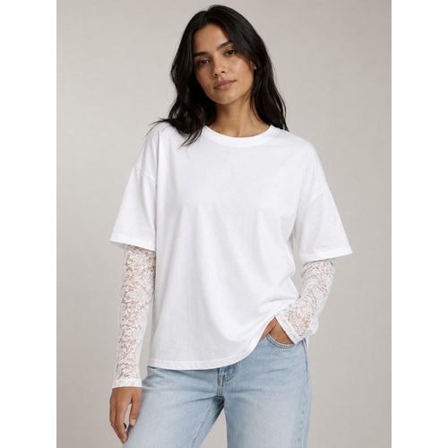 Smaibulun Lace Sleeve Underlay Tee - White [Size: 10]