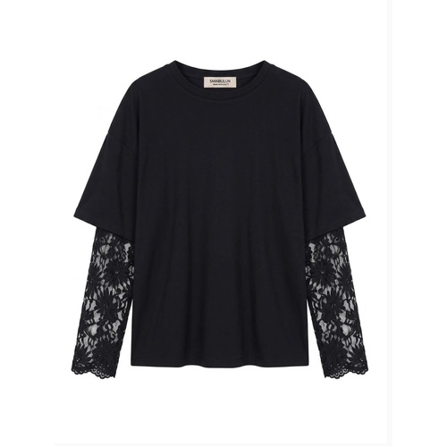 Smaibulun Lace Sleeve Underlay Tee - Black