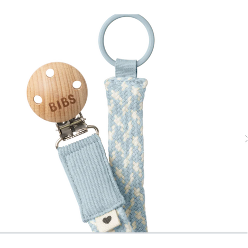 Bibs Paci Braid Pacifier Clip - Baby Blue/Ivory