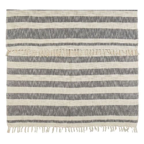 Amalfi Cotton Slub Woven Throw 170x130cm - Blue /Cream Stripe