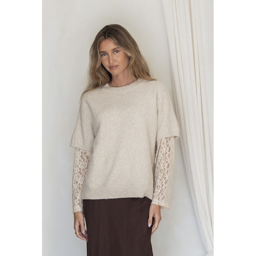 Miss Marlow Lace Sleeve Overlay Knit - Latte