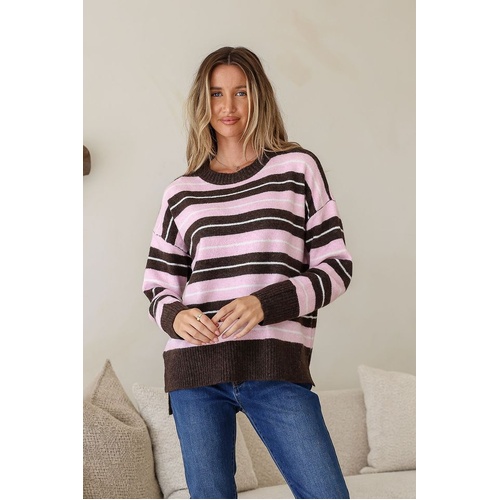 Miss Marlow Stripe Bedford Knit - Pink/Choc [Size: M/L]