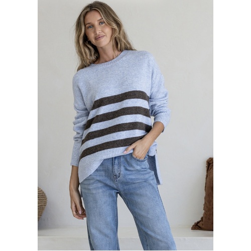 Miss Marlow Stripe Detail Manor Knit - Blue/Choc