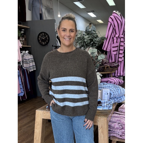 Miss Marlow Stripe Detail Manor Knit - Chocolate/Blue