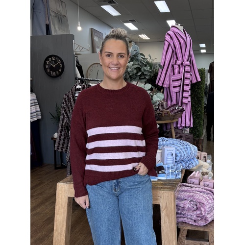 Miss Marlow Stripe Detail Manor Knit - Wine/Pink