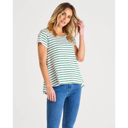 Betty Basics Tegan Swing Tee - Meadow Green Stripe