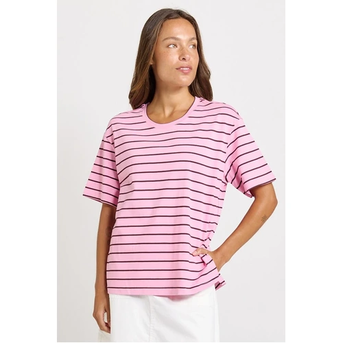 Betty Basics Relax Boxy Tee - Pink/Choc Stripe