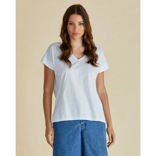 Betty Basics Tracy V-Neck Tee - White