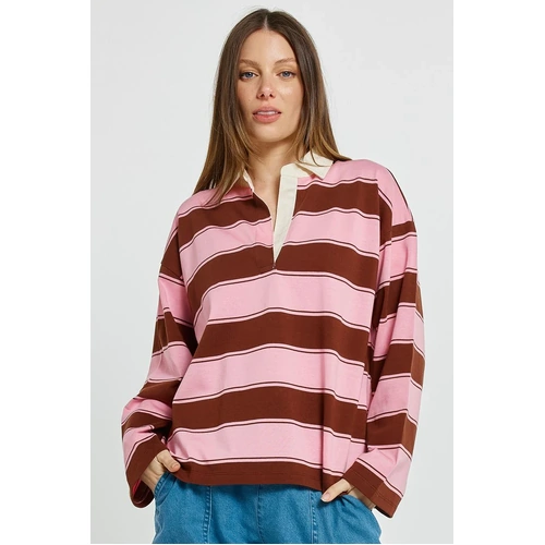 Betty Basics Roland Rugby Top - Pink/Choc