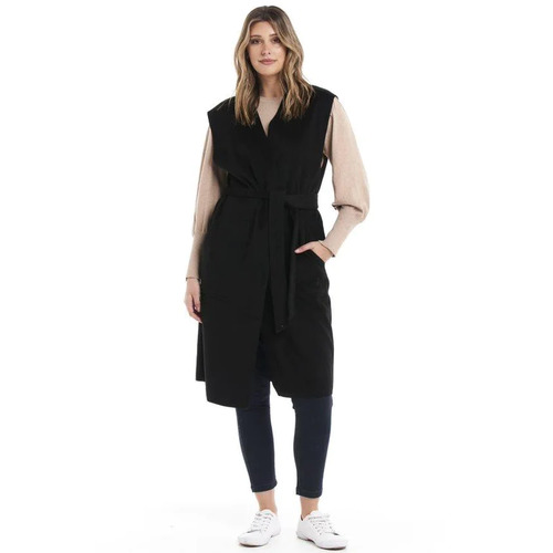 Betty Basics Alica Belted Sleeveless Coat - Black [Size: XLarge]