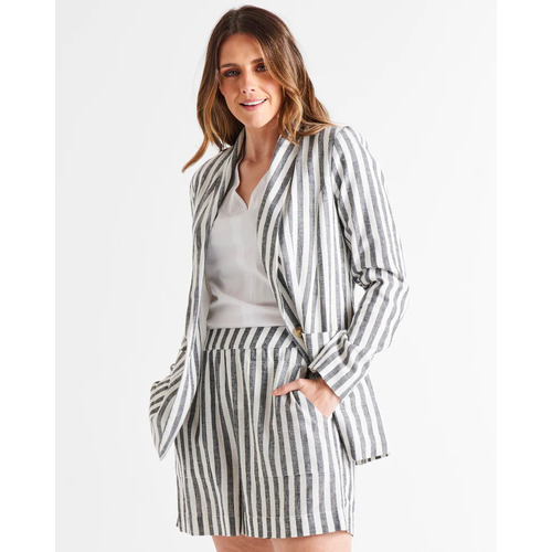 Betty Basics Cyndi Blazer - Black/White Stripe [Size: 10]