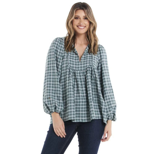 Betty Basics Cameron Blouse - Green Gingham [Size: 10]