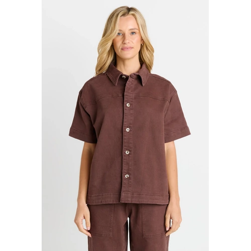 Betty Basics Quinn Cotton Shirt - Chocolate