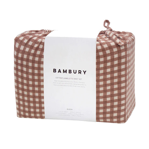 Bambury Gingham Flannelette Sheet Set - Clove QUEEN