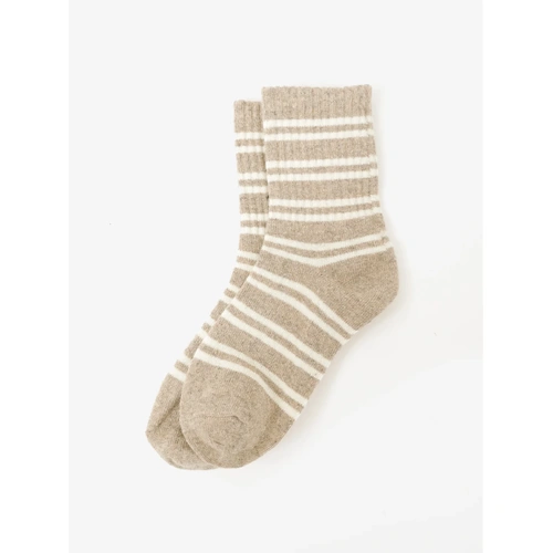 Angels Whisper Latte Striped Rib Socks - Latte