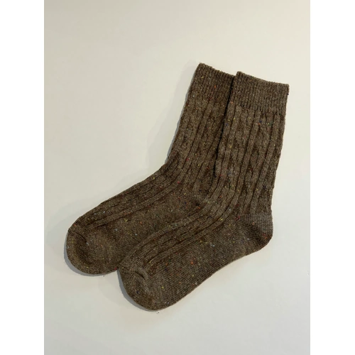 Angels Whisper Cable Neb Crew Socks - Brown