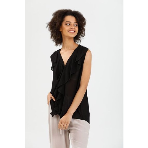 Brave+True-Cascade Sleeveless Shirt-Black Chiffon