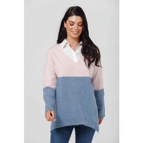 Brave+True-Fonda Colour Block Knit-Blush + Storm [Size: M/L]