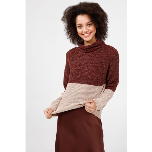 Brave+True-Winnie Colour Block Knit-Taupe & Pinto [Size: Small]