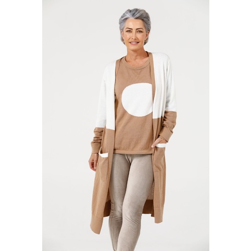 Brave+True-St Moritz Cardigan Colour Block- Nut & Off White