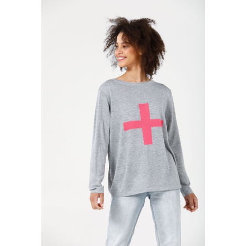 Brave+True-Petra Cross Knit-Grey+Hot Pink
