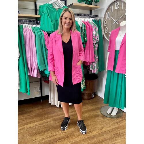 Fria Premium Linen Box Pocket Blazer - Pink