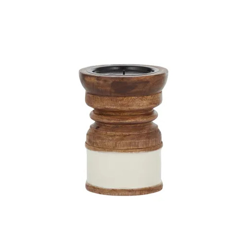 Coast to Coast Summer Wood Candleholder 10x15cm - Natural/White