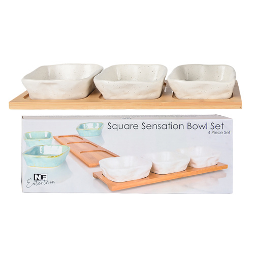 NF Living Square Bowls & Tray Set - SpeckWhite