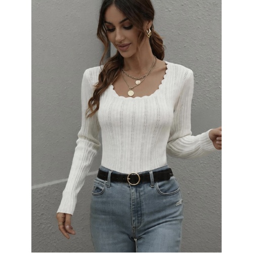 Smaibulun Square Neck Pointelle Knit - White