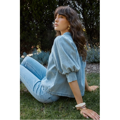 Fate + Becker Lila Denim Balloon Shirt - Light Wash