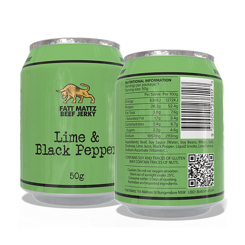 Fatt Mattz Beef Jerky 50g Can - Lime & Black Pepper