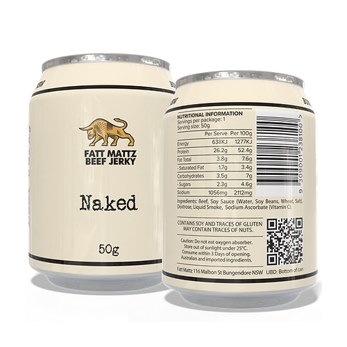 Fatt Mattz Beef Jerky 50g Can - Naked