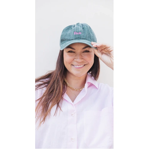 Feather + Noise Gigi Washed Denim Cap - Forest Green