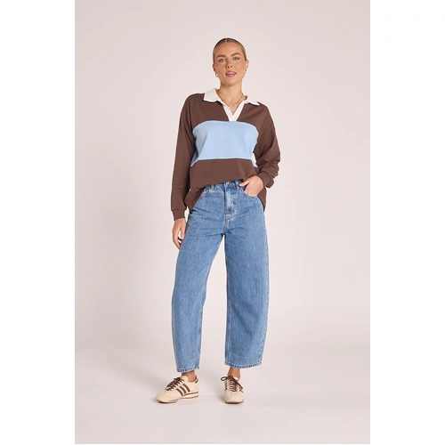 Feather + Noise Cropped Lola Barrel Jean - Deep Blue