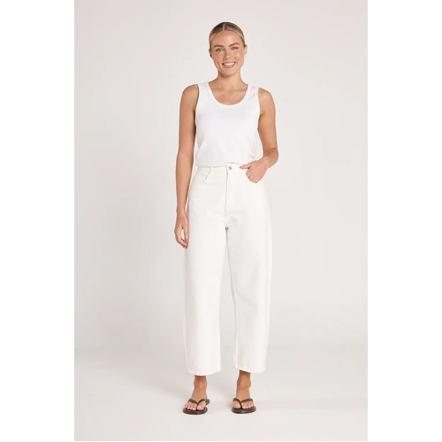 Feather + Noise Lola Cropped Barrel Jean - White [Size: 7]