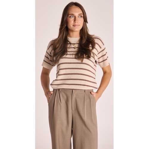 Feather + Noise Jasper Knitted Tee - Oatmeal Cocoa Stripe