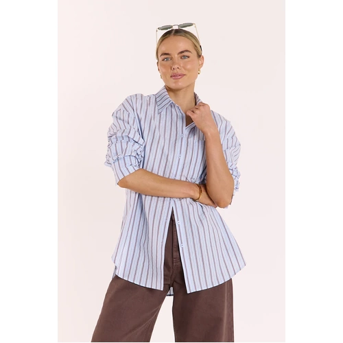 Feather + Noise Emily Shirt - Blue Choc Stripe