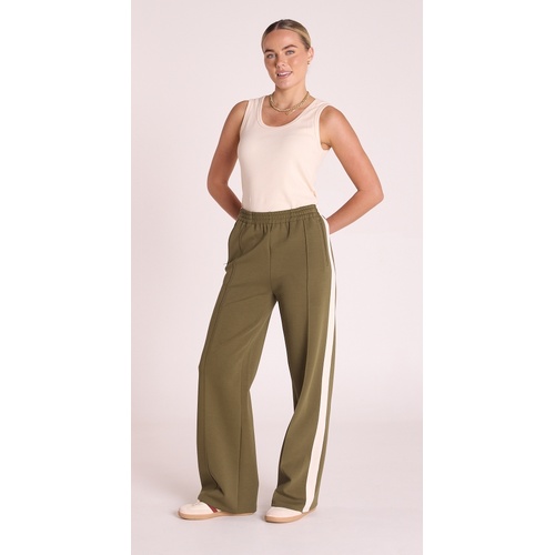 Feather + Noise Wide Pant - Khaki Cream Stripe