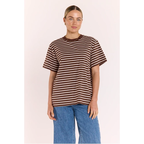 Feather + Noise Carter Tee - Chocolate White Stripe
