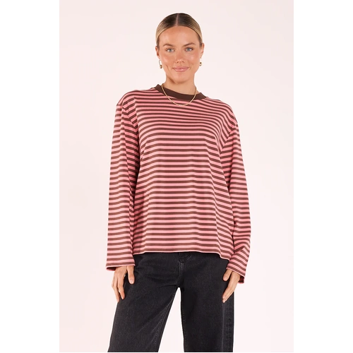 Feather + Noise Carter Long Sleeve - Chocolate Pink Stripe